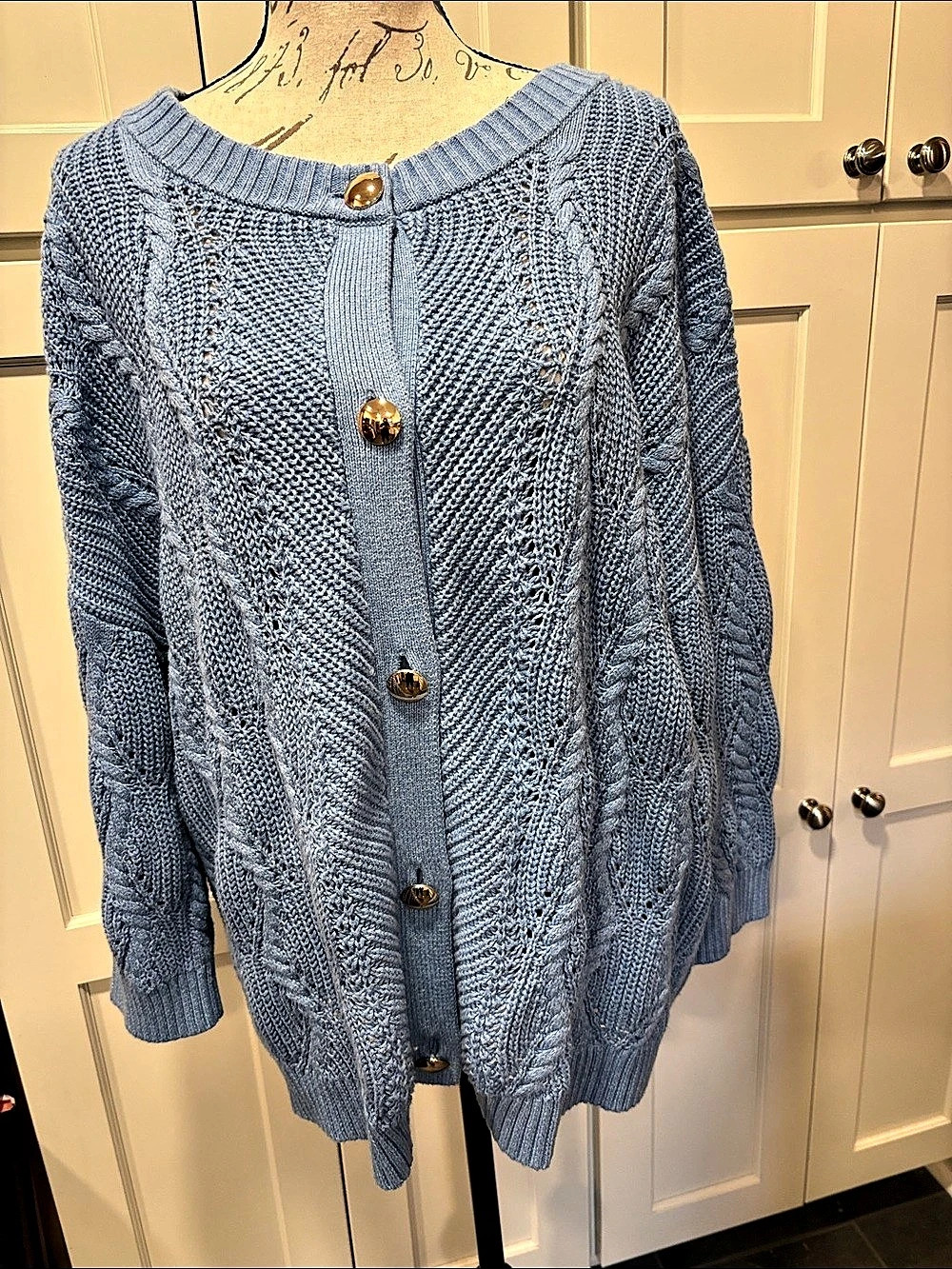 Talbots Blue Cable Knit Cardigan Size 2X Like New